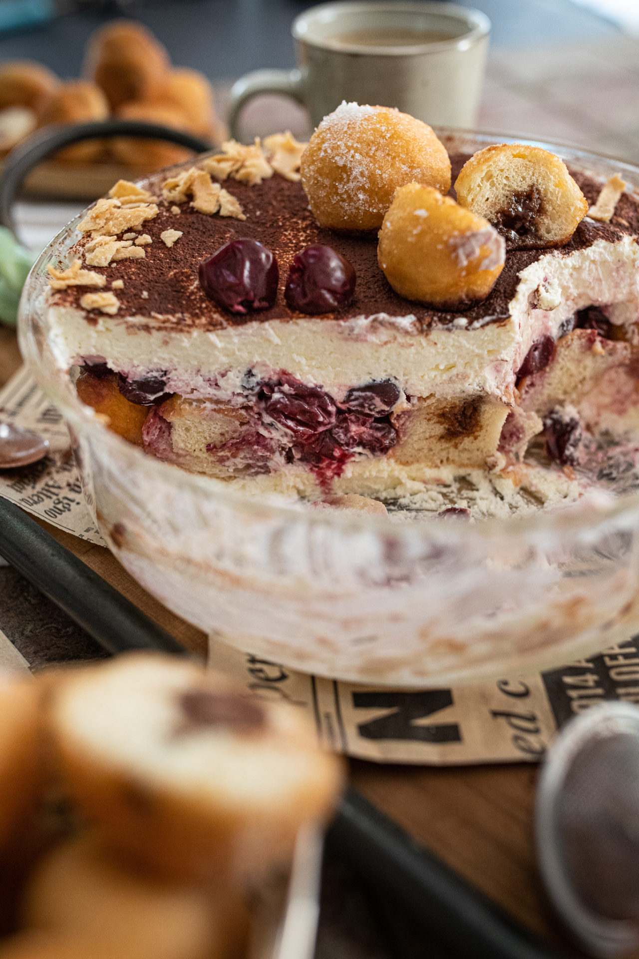 Schwarzwälder Kirsch Tiramisu mit Mini Berliner ohne Alkohol